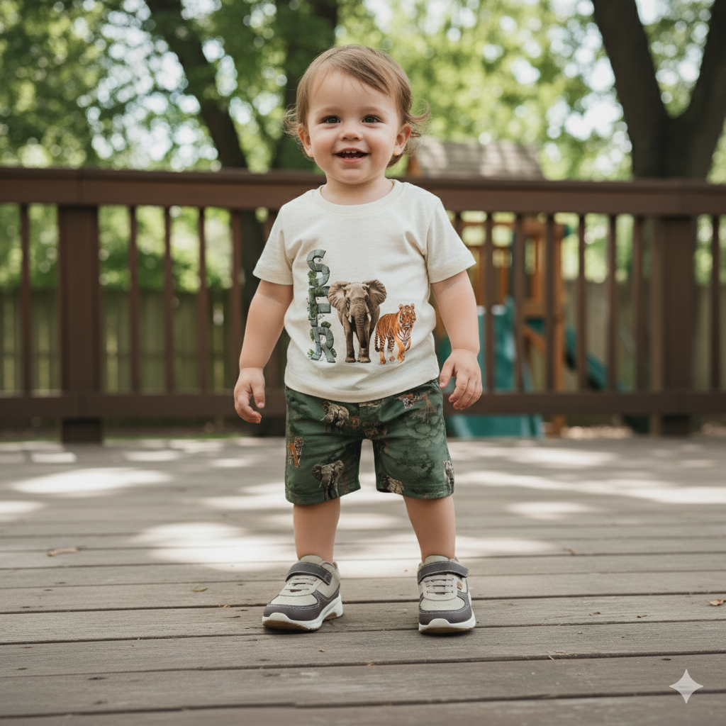 Conjunto Infantil Kyly Safari com Camiseta e Short em Tactel