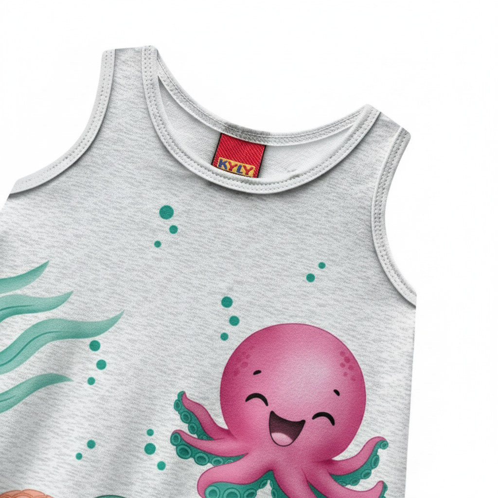 Vestido Kyly Fundo do Mar Polvo e Tartaruga