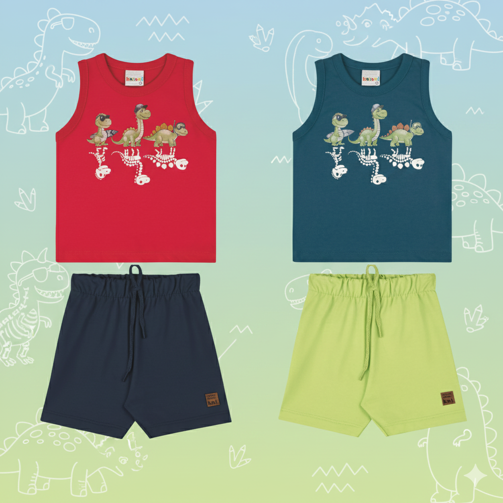 Conjunto Infantil Masculino Kaiani Dinossauros – Conforto e Estilo para o Dia a Dia