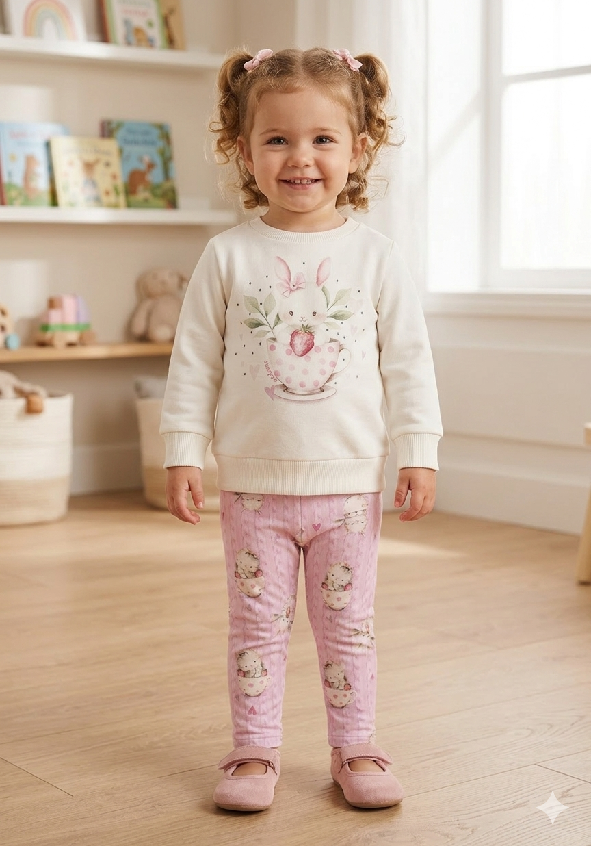 Conjunto Infantil Feminino Alakazoo Manga Longa em Moletinho Soft