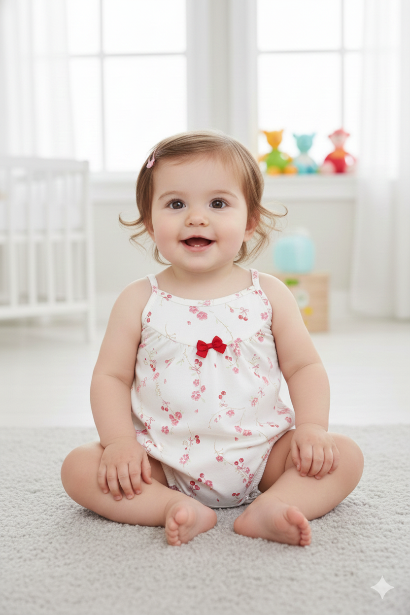 Macacão Bebê Feminino Kiko Baby Curto Estilo Romper Florzinhas