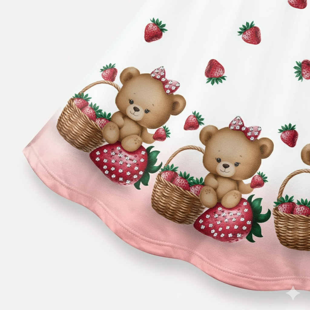 Vestido Infantil Kyly Ursinha e Morangos