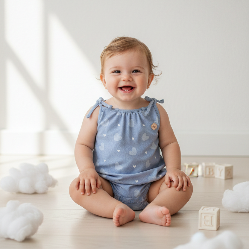 Macaquinho Infantil Kamylus Corações – Cotton Jeans Confortável e Estiloso