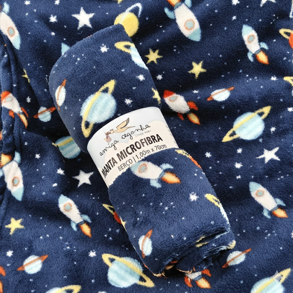 Manta Amiga Cegonha Espaço em Microfibra – Marinho 100x70cm