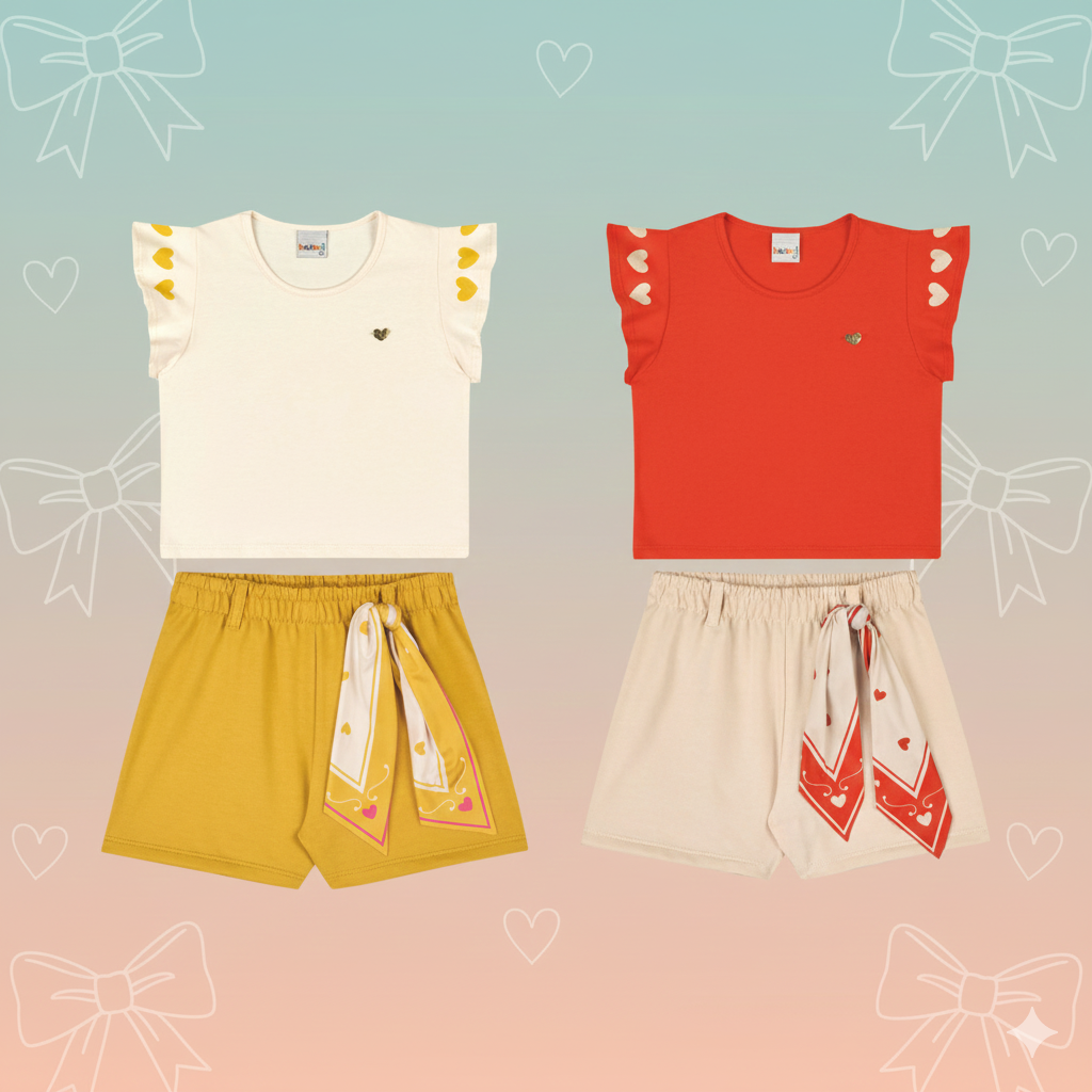 Conjunto Infantil Feminino Kaiani Coração – Conforto e Delicadeza para o Dia a Dia