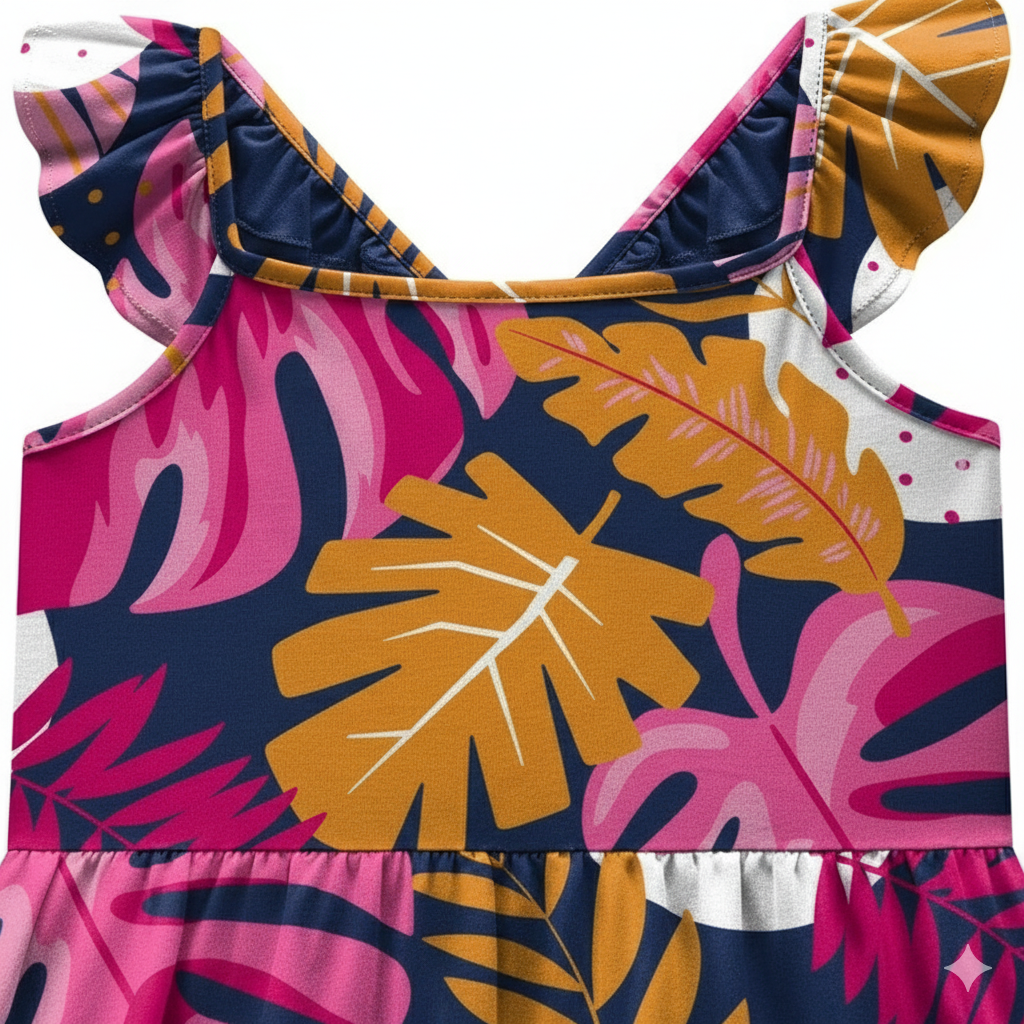 Vestido Infantil Feminino Kyly Folhagens Tropicais