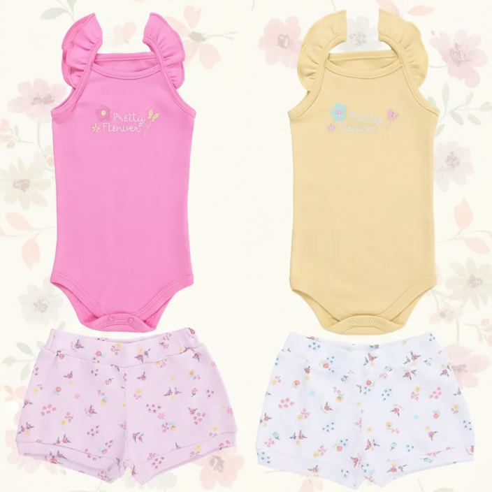 Conjunto Bebê Menina Kiko Baby Pretty Flower - Body e Short estampado