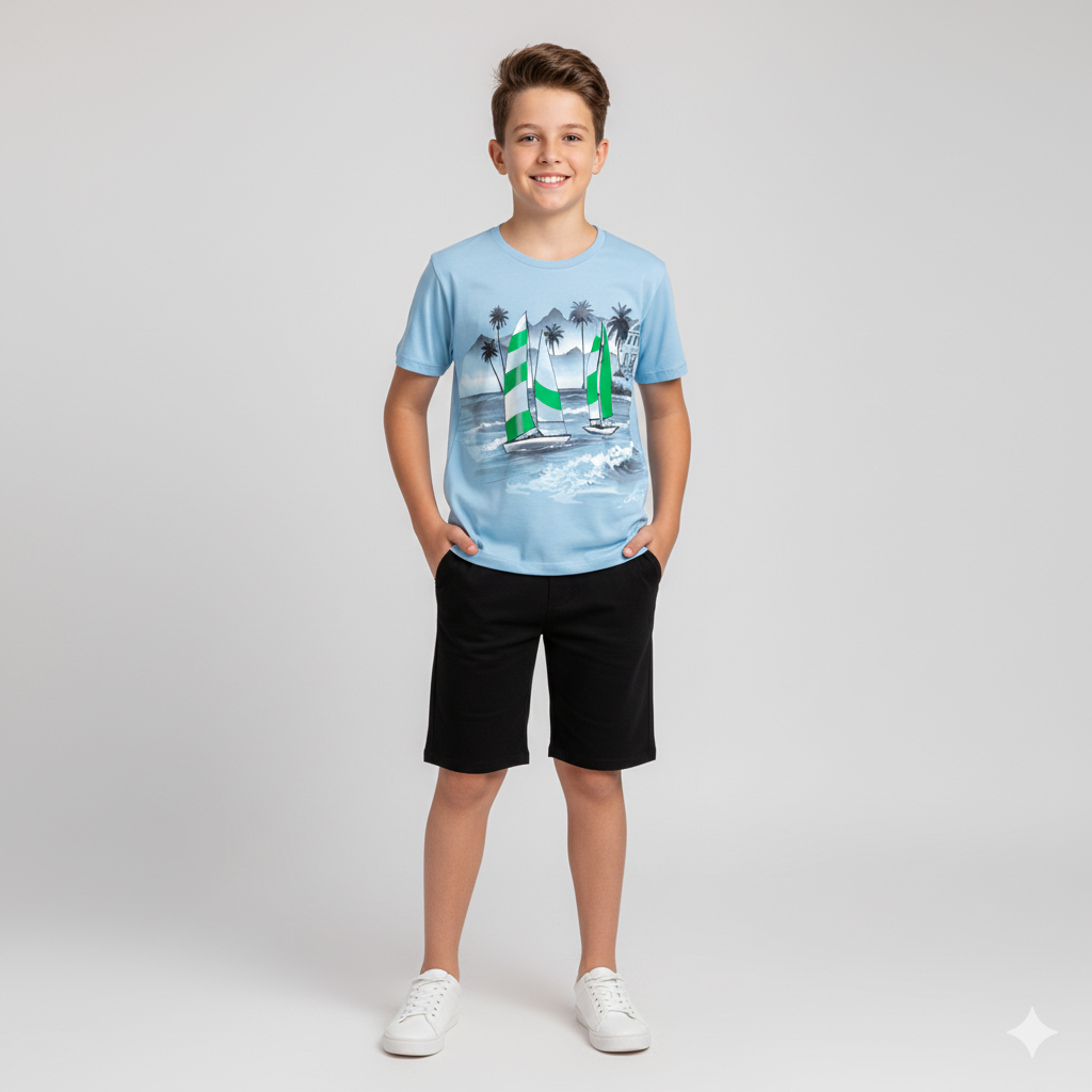 Conjunto Infantil Masculino Kyly Barcos no Mar