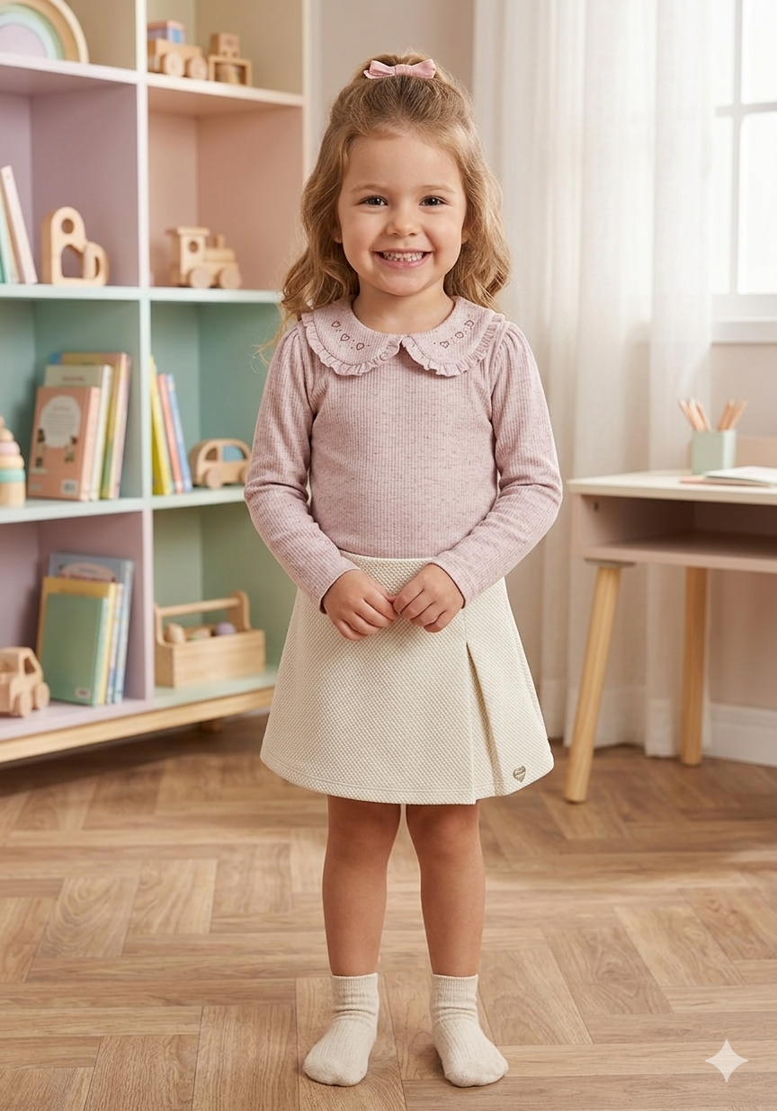 Conjunto Infantil Feminino Alakazoo Manga Longa Malha Canelada e Malha Soft