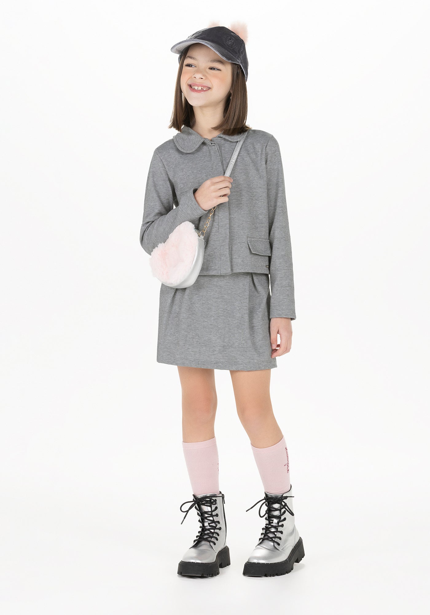 Conjunto Infantil Feminino Alakazoo em Malha Jacquard com Blazer e Short Saia