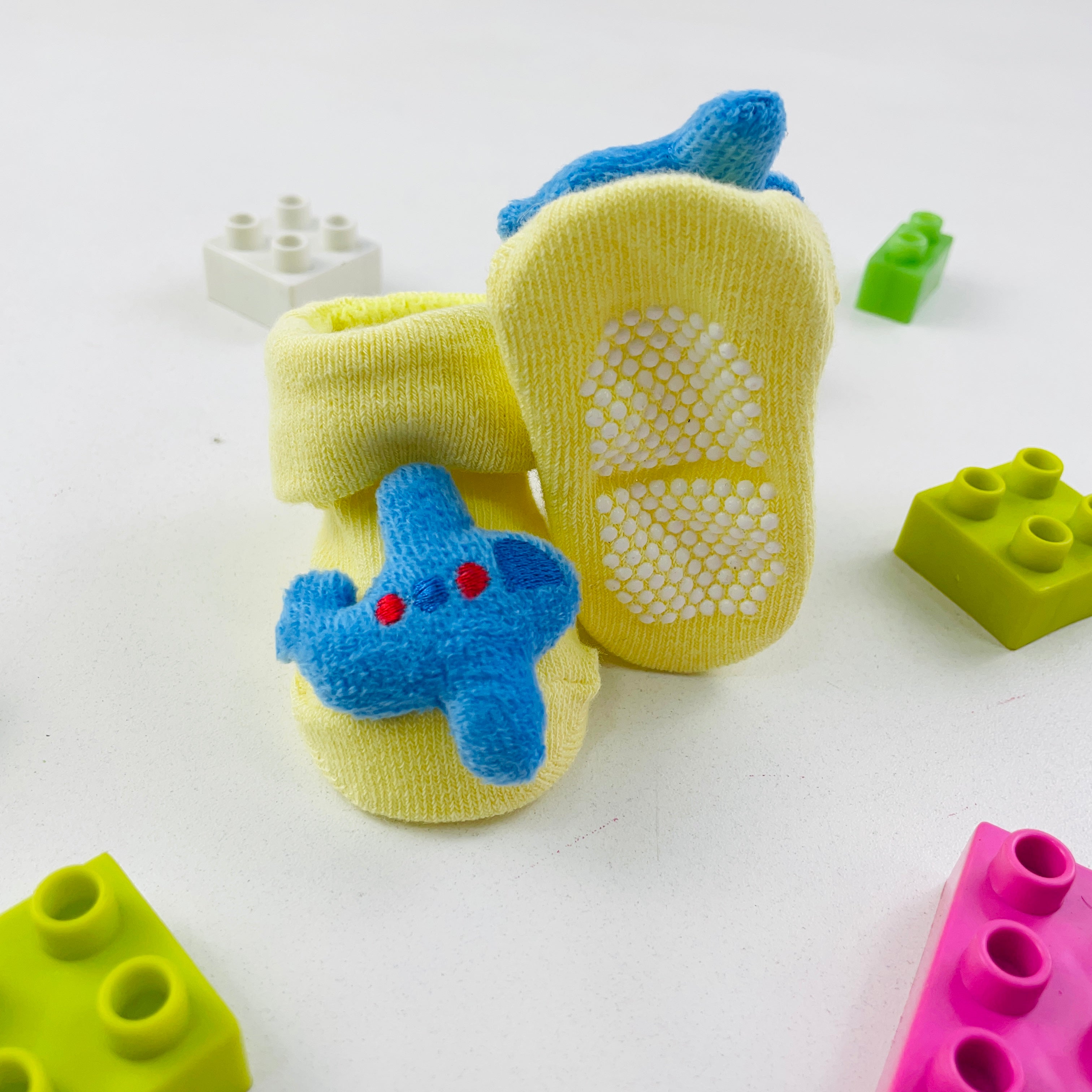 Meia Bichinhos Plin Baby Avião Antiderrapante - Amarelo