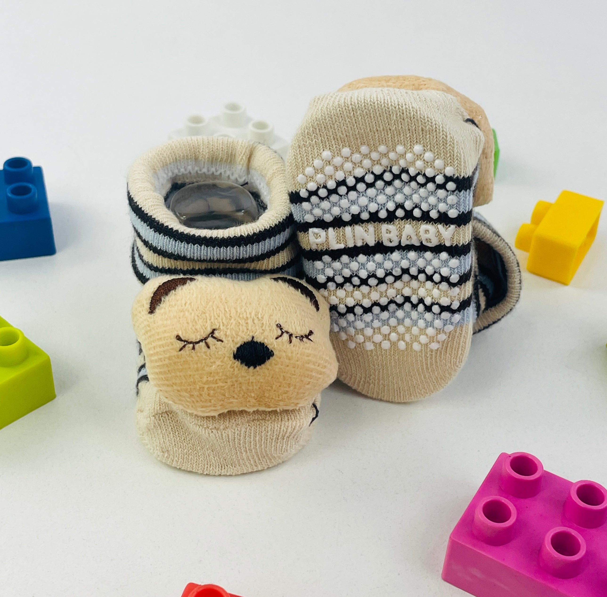 Meia Bichinhos Plin Baby Ursinho Antiderrapante - Bege