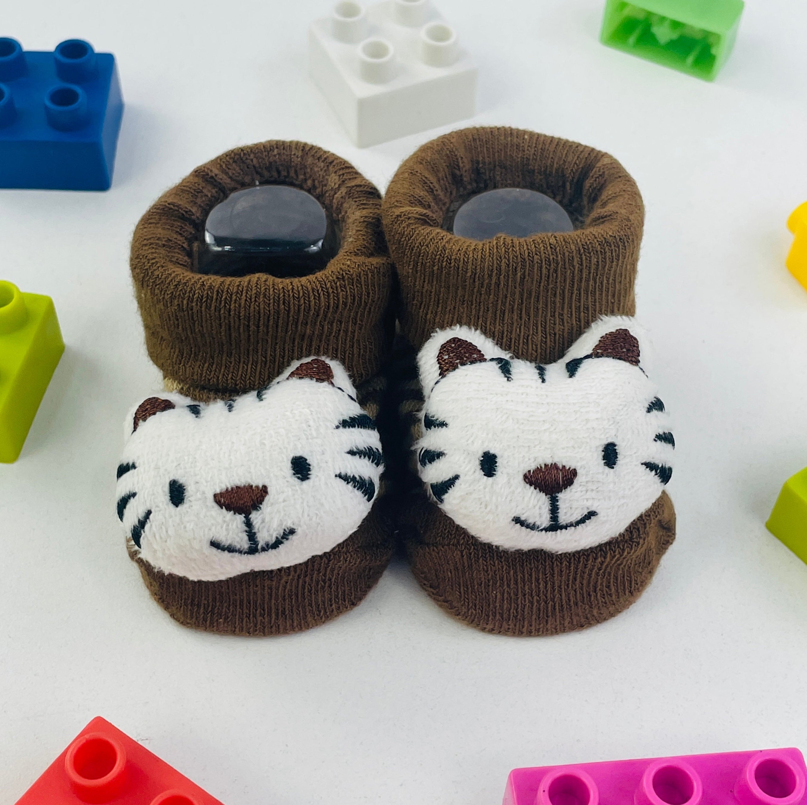 Meia Bichinhos Plin Baby Tigre Antiderrapante - Marrom