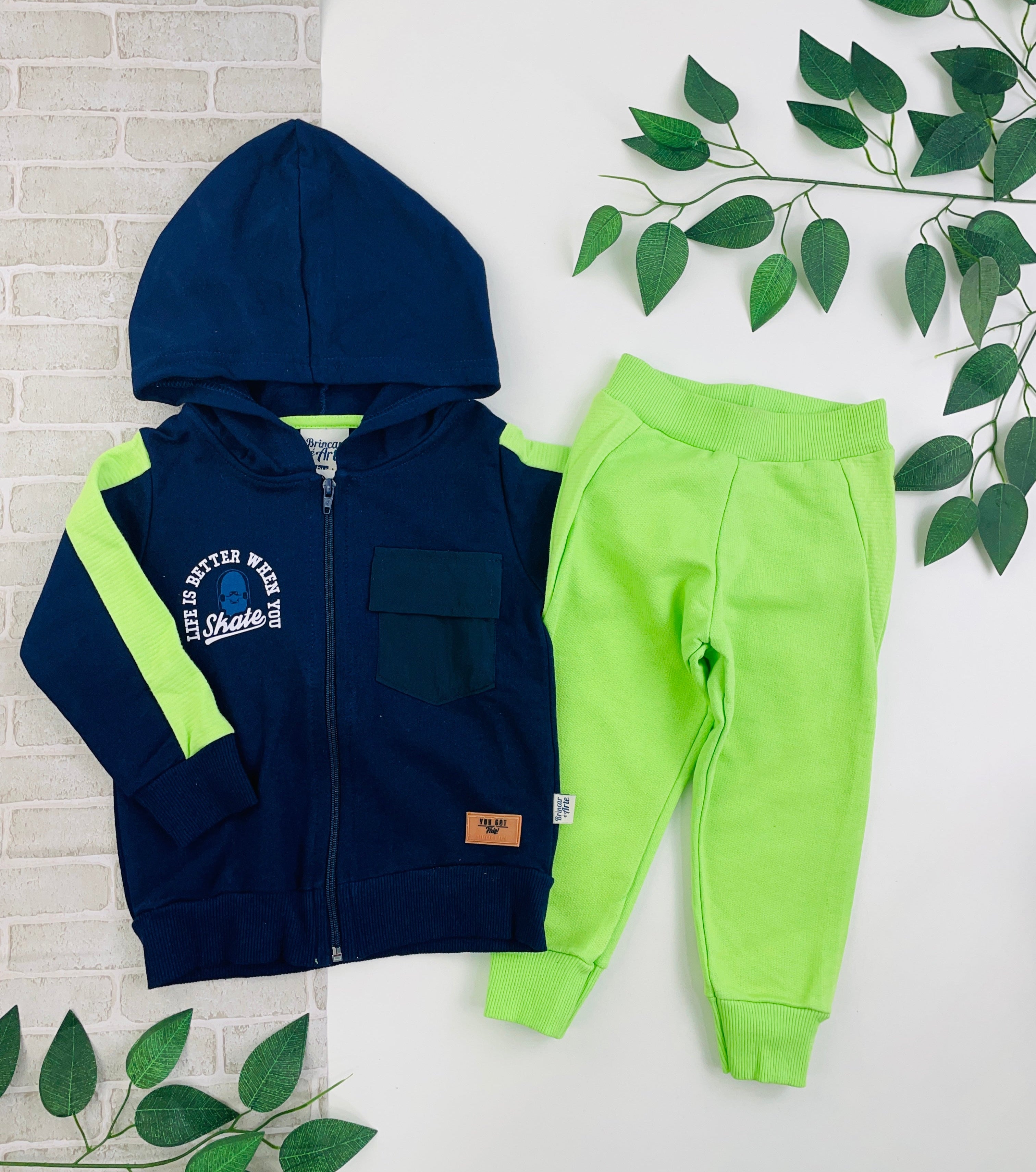 Conjunto Masculino Brincar E Arte Jaqueta Skate Moletom