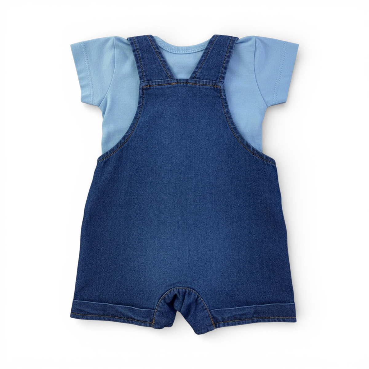 Jardineira Jeans Masculina Infantil Brokinha Patinho com Blusa