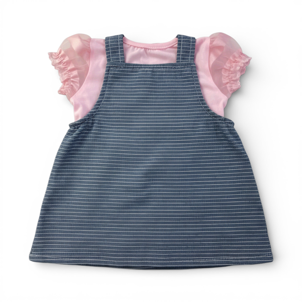 Jardineira Feminina Infantil Brokinha Lacinho e Bordado Com Blusa