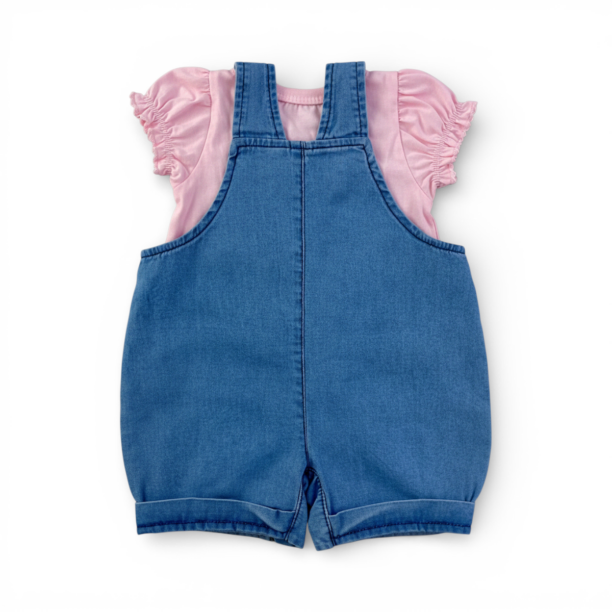 Jardineira Jeans Feminina Infantil Brokinha Florzinha com Strass e Blusa