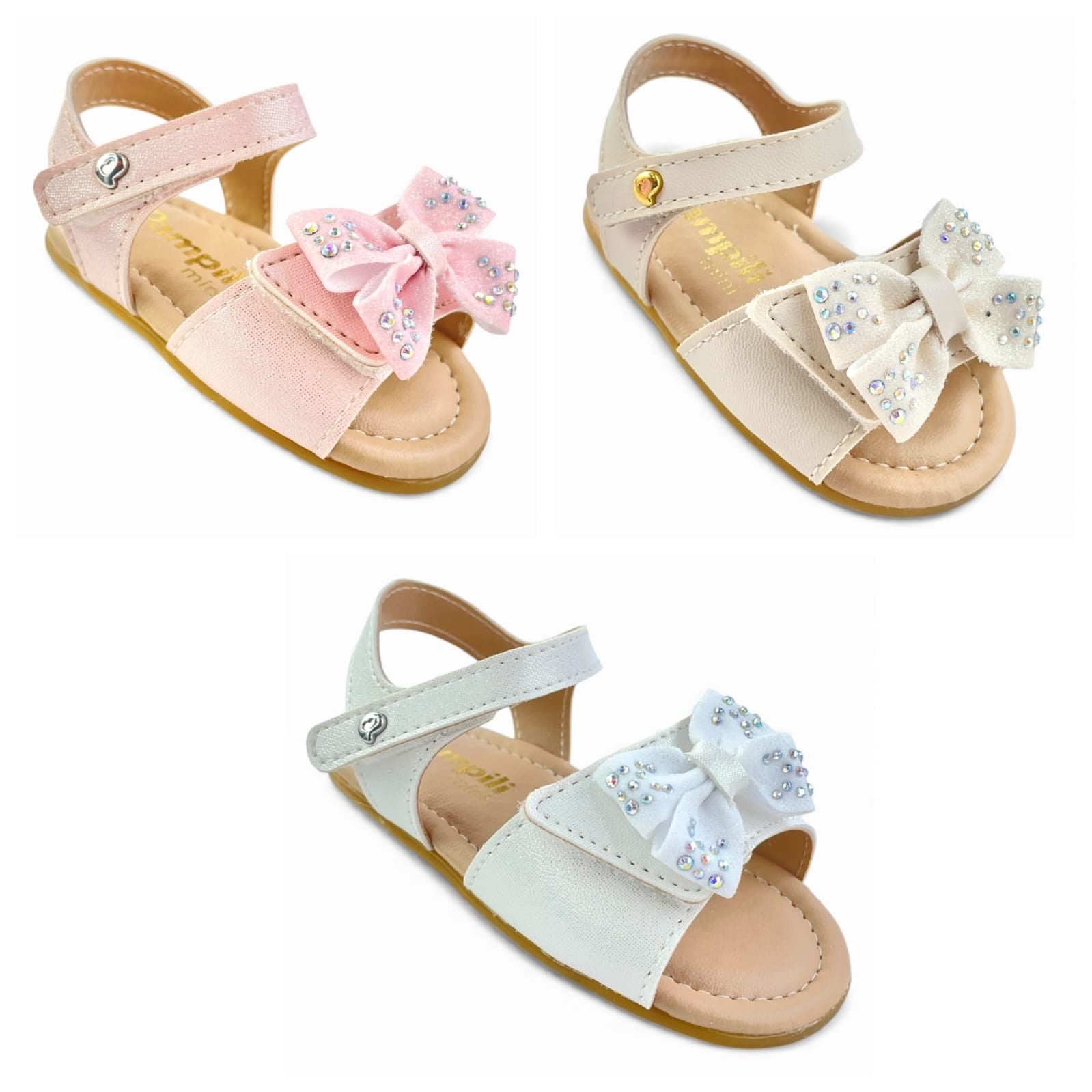 Sandália de Bebê Pampili Nana com Laço e Strass
