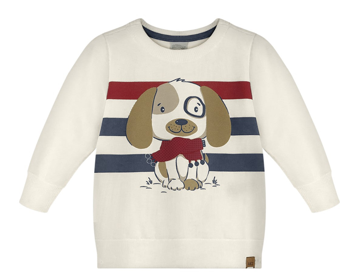 Conjunto Infantil Alakazoo em Moletom Felpado Estampa Cachorro e Listras