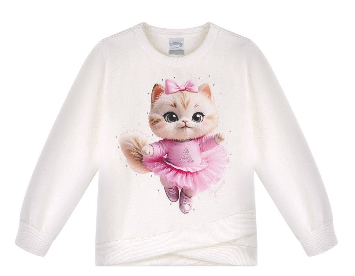 Conjunto Infantil Feminino Alakazoo Gatinha Bailarina em Moletom e Molecotton