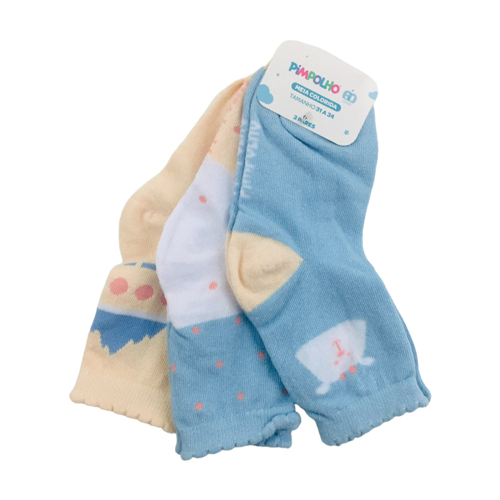 Kit Meia Colorida Pimpopolho Feminina Montanhas Com 3 Pares