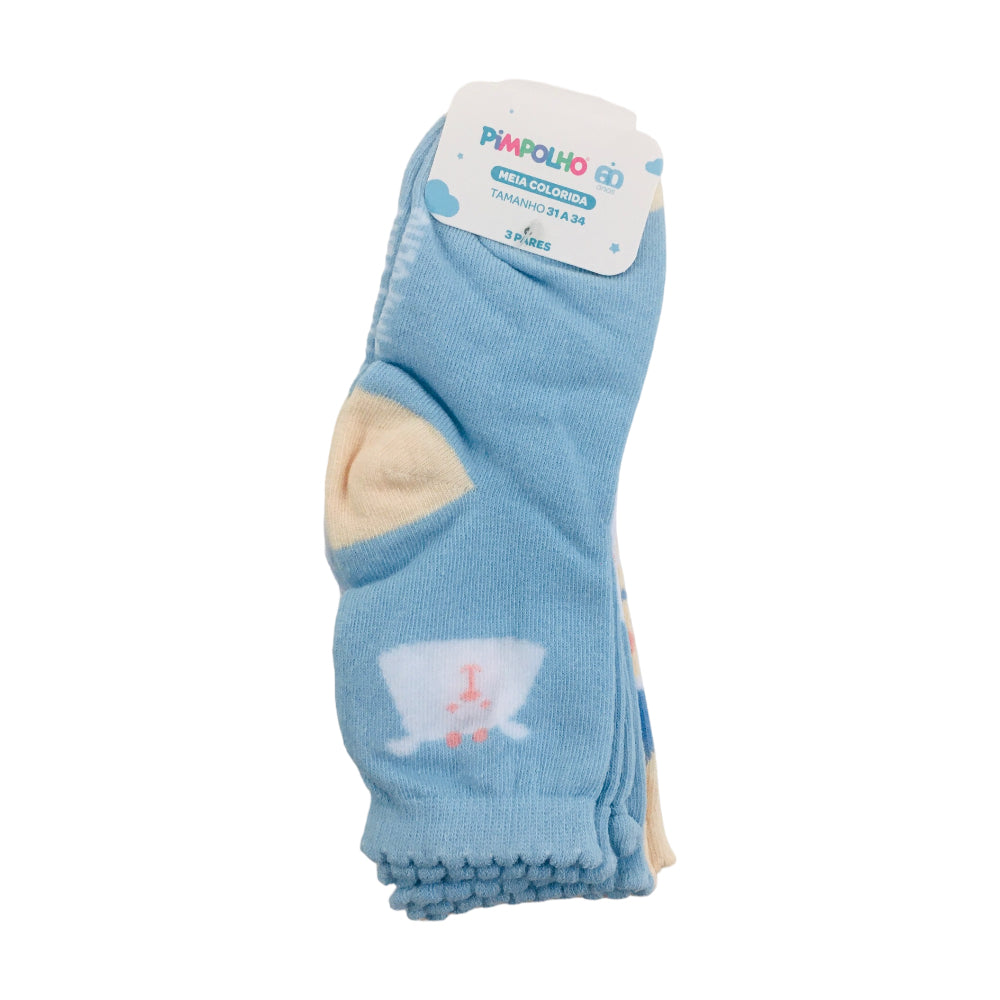 Kit Meia Colorida Pimpopolho Feminina Montanhas Com 3 Pares