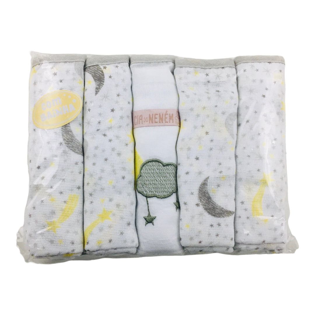 Kit Fralda Cia Do Nenem Com Bainha 5 Peças