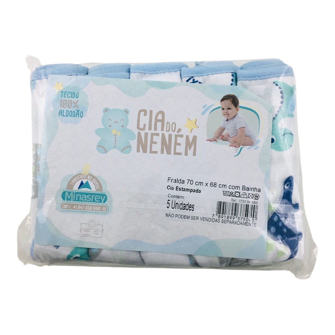 Kit Fralda Cia Do Nenem Com Bainha 5 Peças