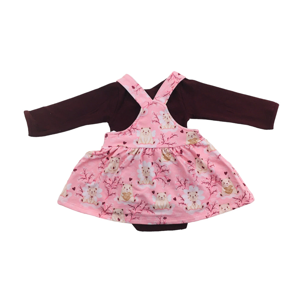 Conjunto Meia De Leite Bebe Body E Salopete Ursinhas Happy Day