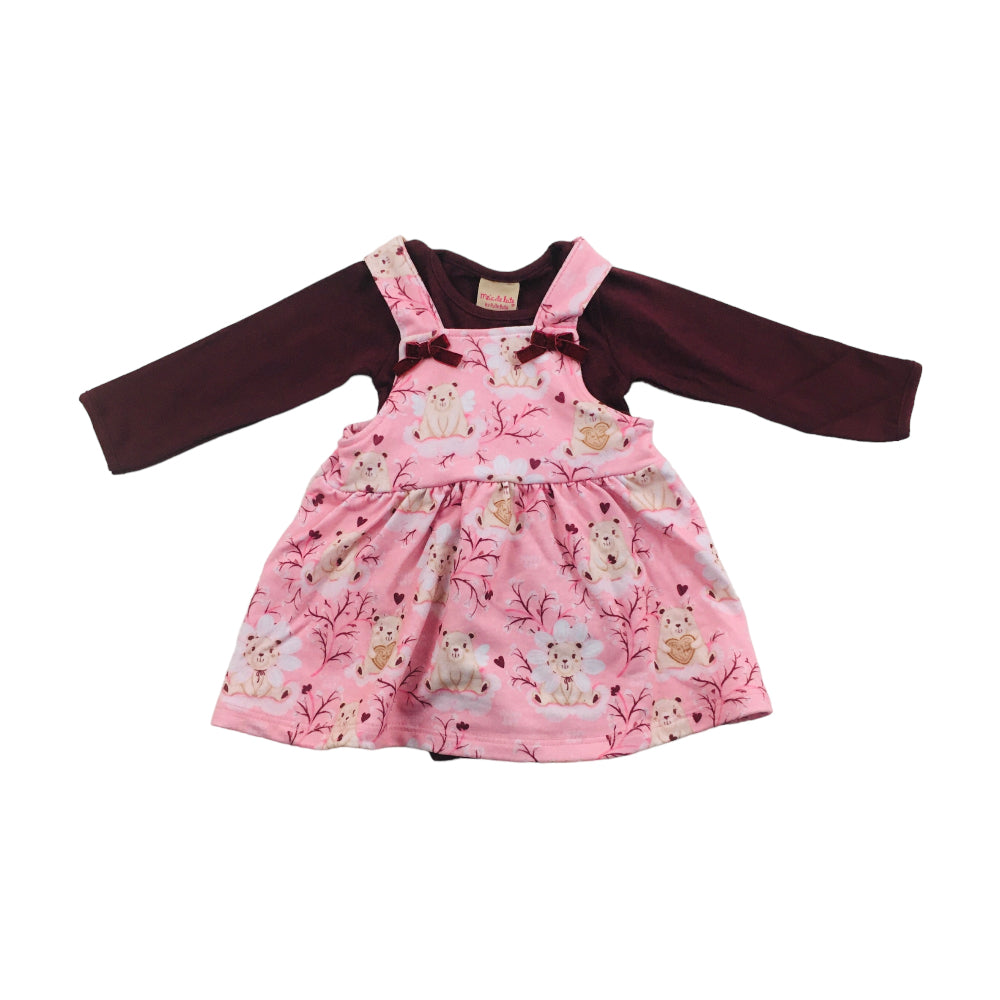 Conjunto Meia De Leite Bebe Body E Salopete Ursinhas Happy Day