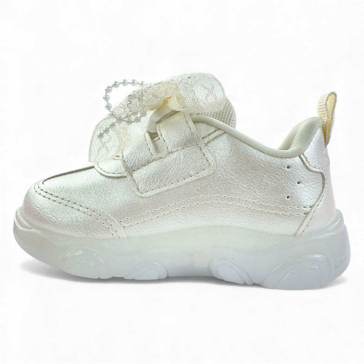 Tênis Infantil Pampili Liz Luz Led Laço Rendado Removível Calce Fácil
