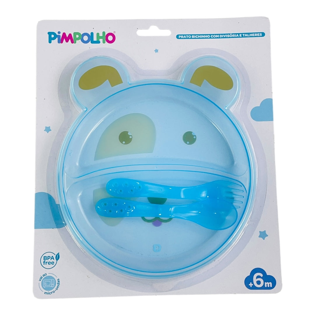 Prato Pimpolho Bichinho Com divisoria E Talheres +6 M