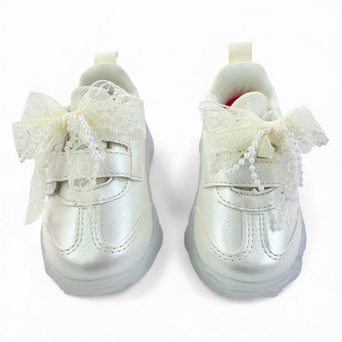 Tênis Infantil Pampili Liz Luz Led Laço Rendado Removível Calce Fácil