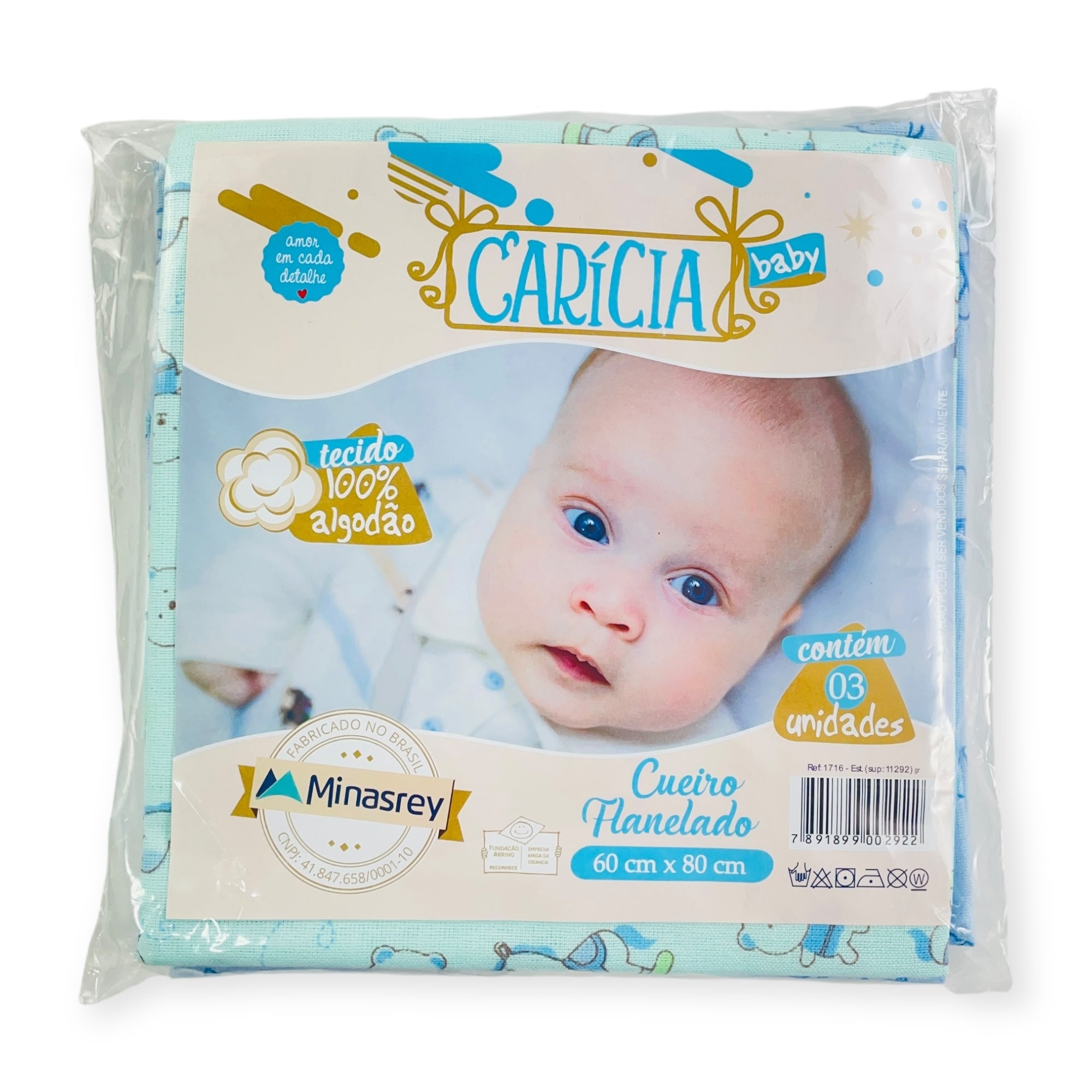 Cueiro Flanelado Caricia Baby Estampado Com 3 Peças
