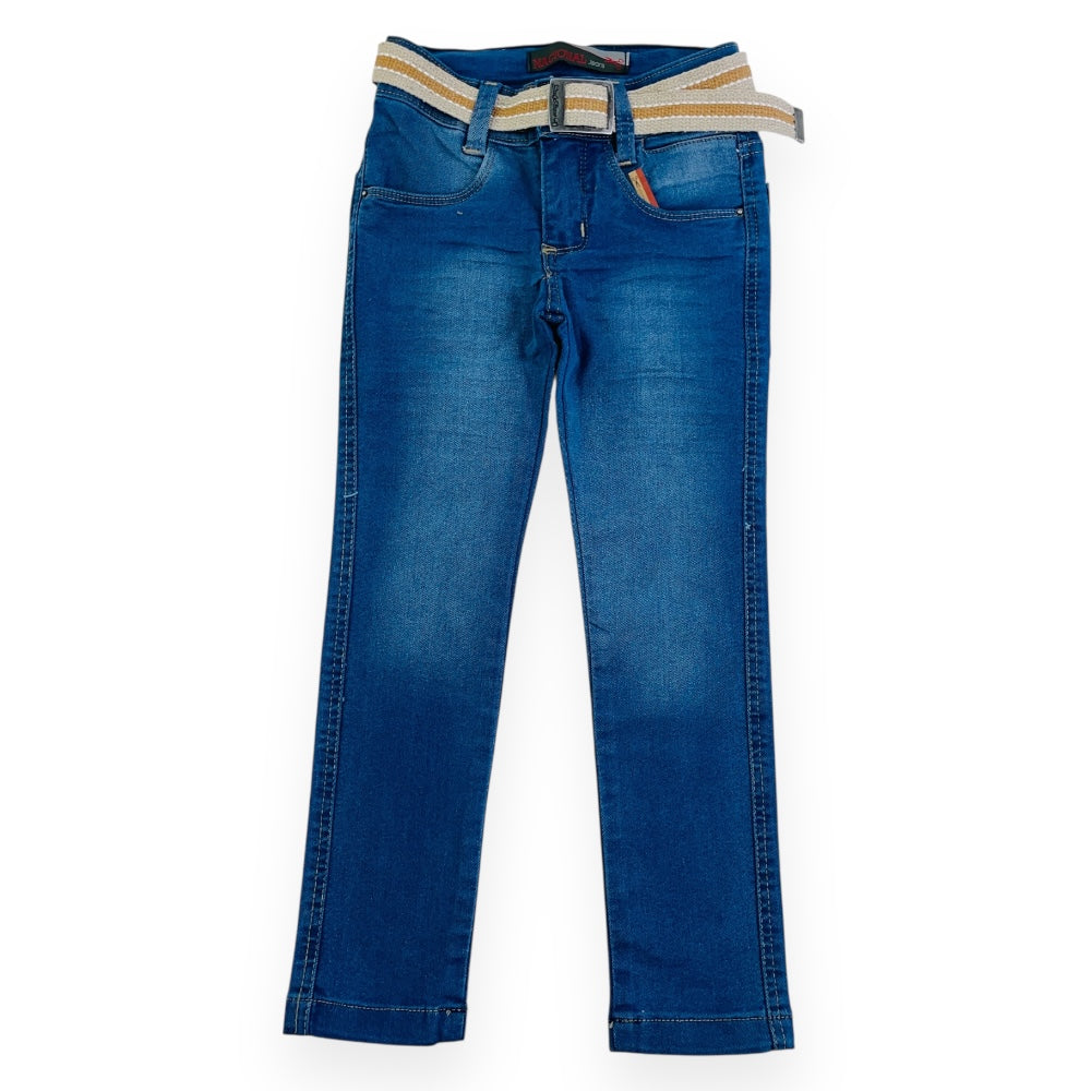 Calça Nacional Jeans Infantil Reta Com Cinto