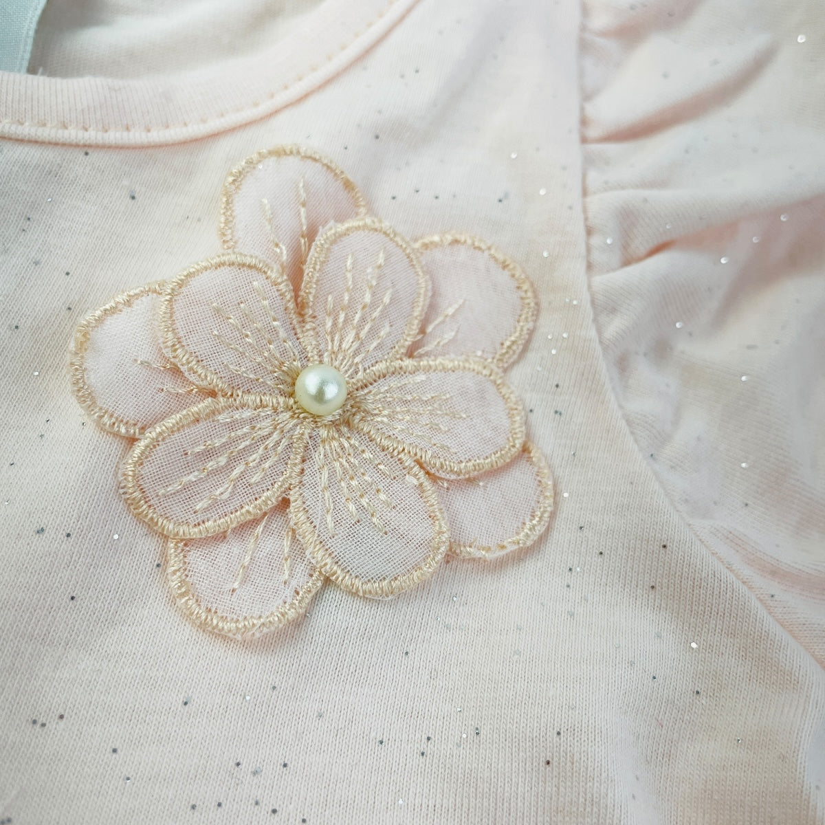 Vestido Pulla Bulla Infantil Rosa com Brilho e Flor Aplicada