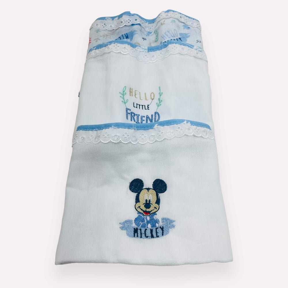 Fralda Disney Baby Do Mickey Bordada Com 3 Peças