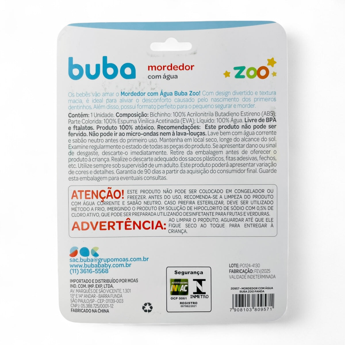 Mordedor com Água Buba Zoo Bebê Alívio Gengiva +4meses