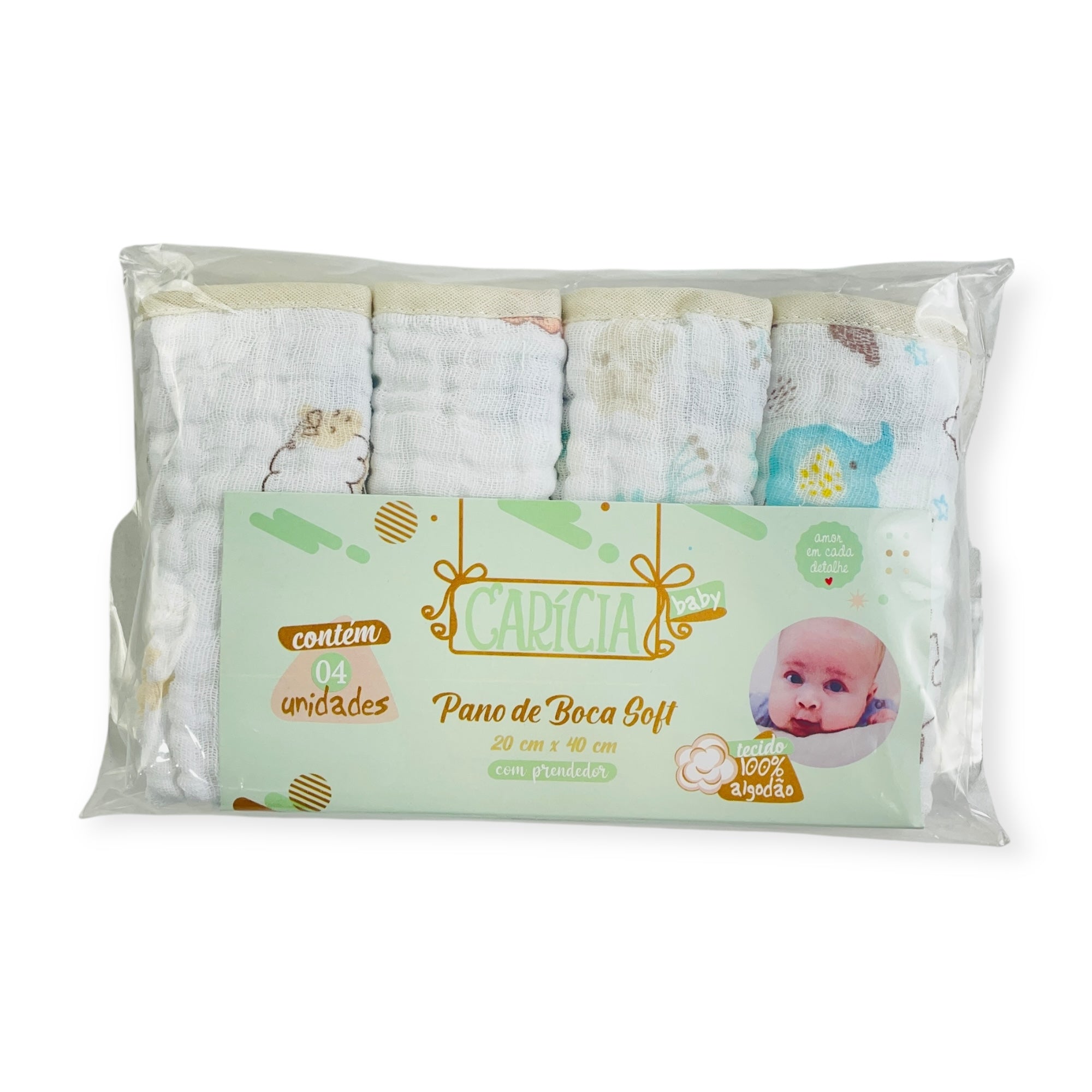 Pano De Boca Caricia Baby Soft Com 4 Unidades