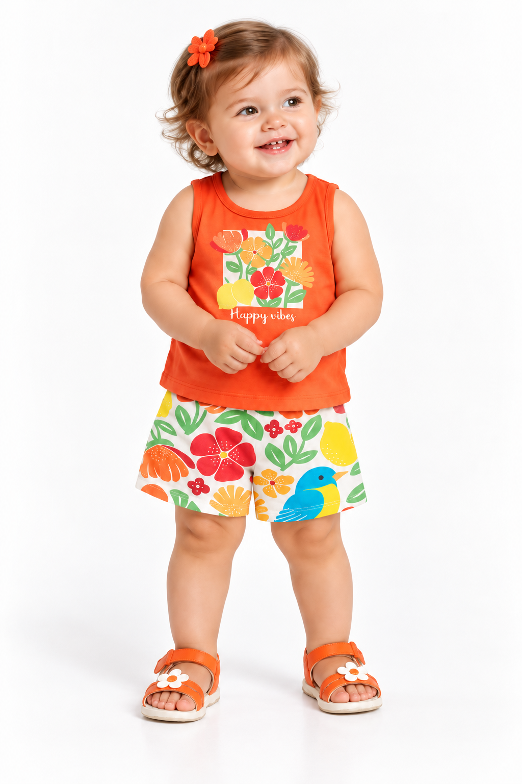 Conjunto Feminino Bebê Kyly Happy Vibes Regata e Shorts