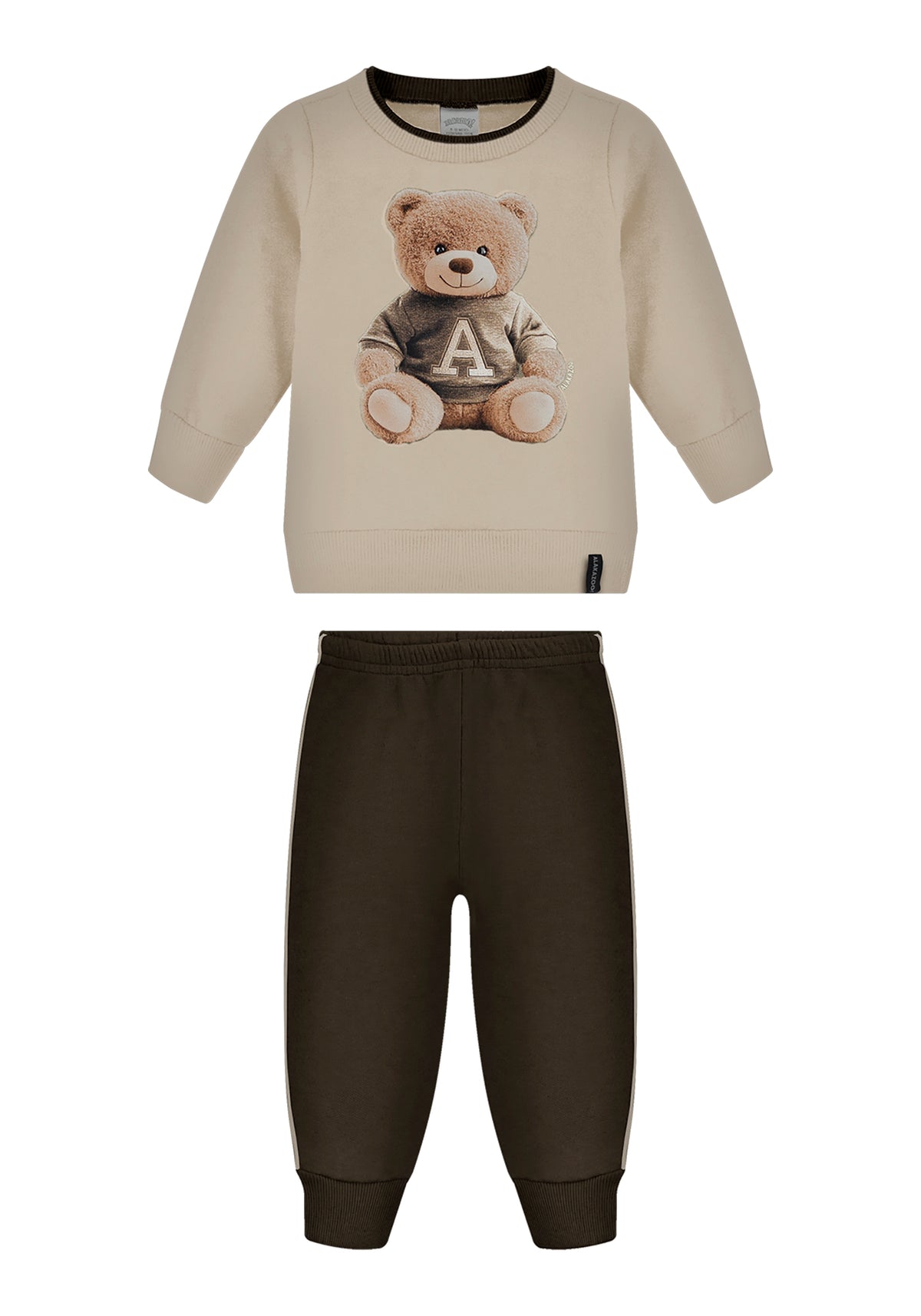 Conjunto Infantil Alakazoo em Moletom Felpado com Estampa de Urso