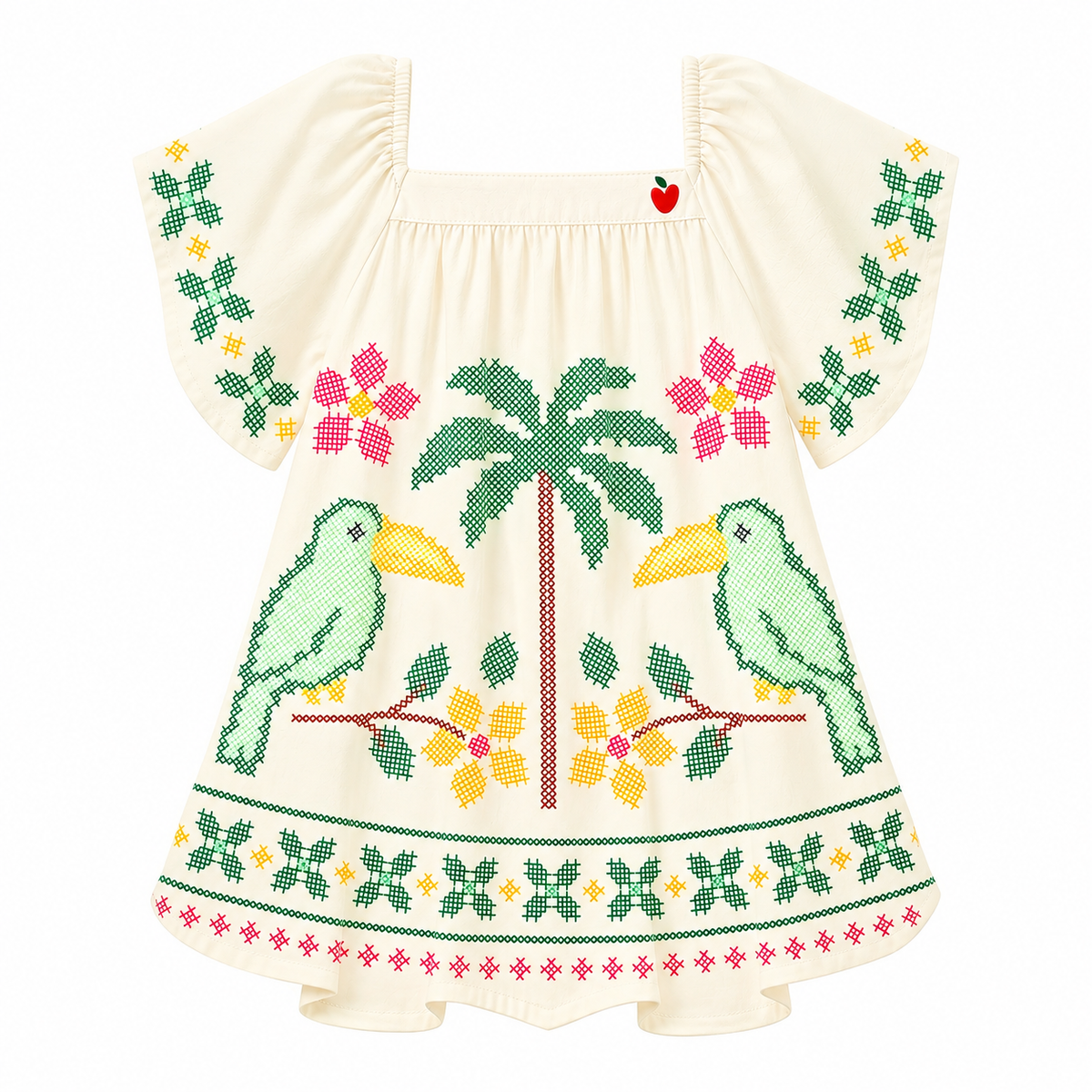 Vestido Infantil Feminino Nanai Tucanos e Palmeiras