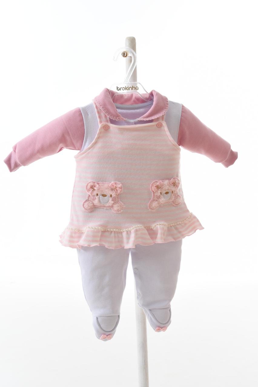 Macação Feminino Brokinha Listrado Ursinha