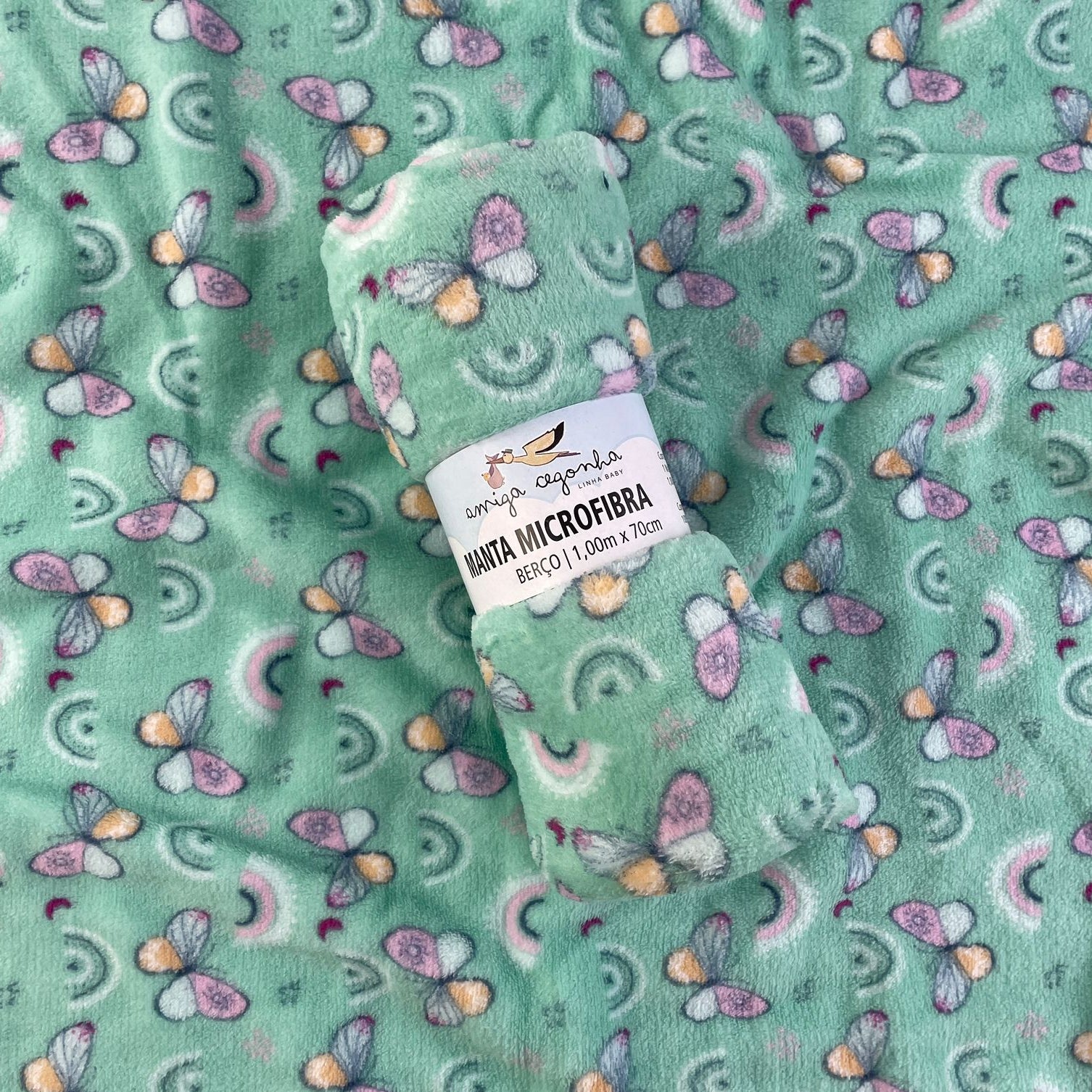 Manta Amiga Cegonha Borboletas em Microfibra – Verde 100x70cm