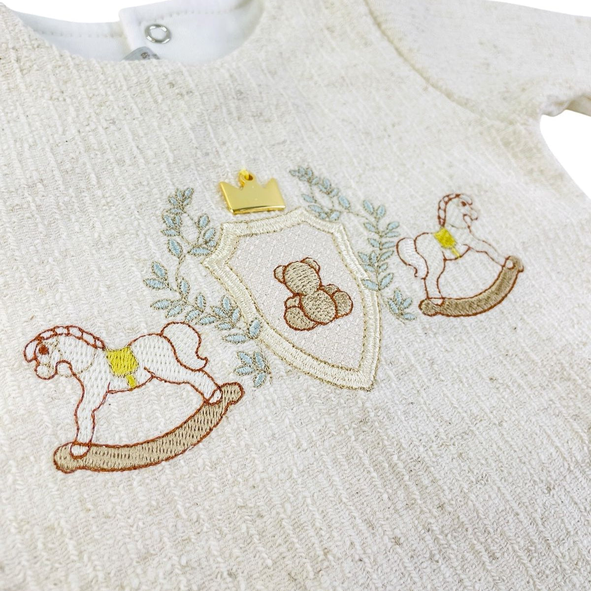 Saída de Maternidade Masculina Pipoquinhas Baby Escudo Cavalo 4 Peças