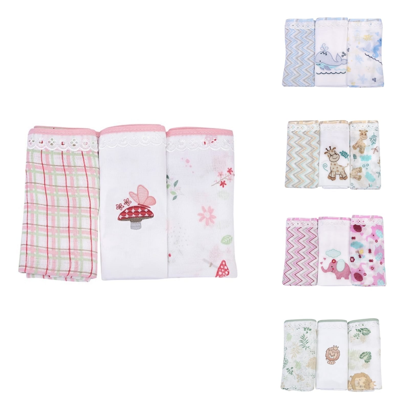 Kit Fralda Bebê 70x68 Dengo Enxoval Unissex 3 Peças