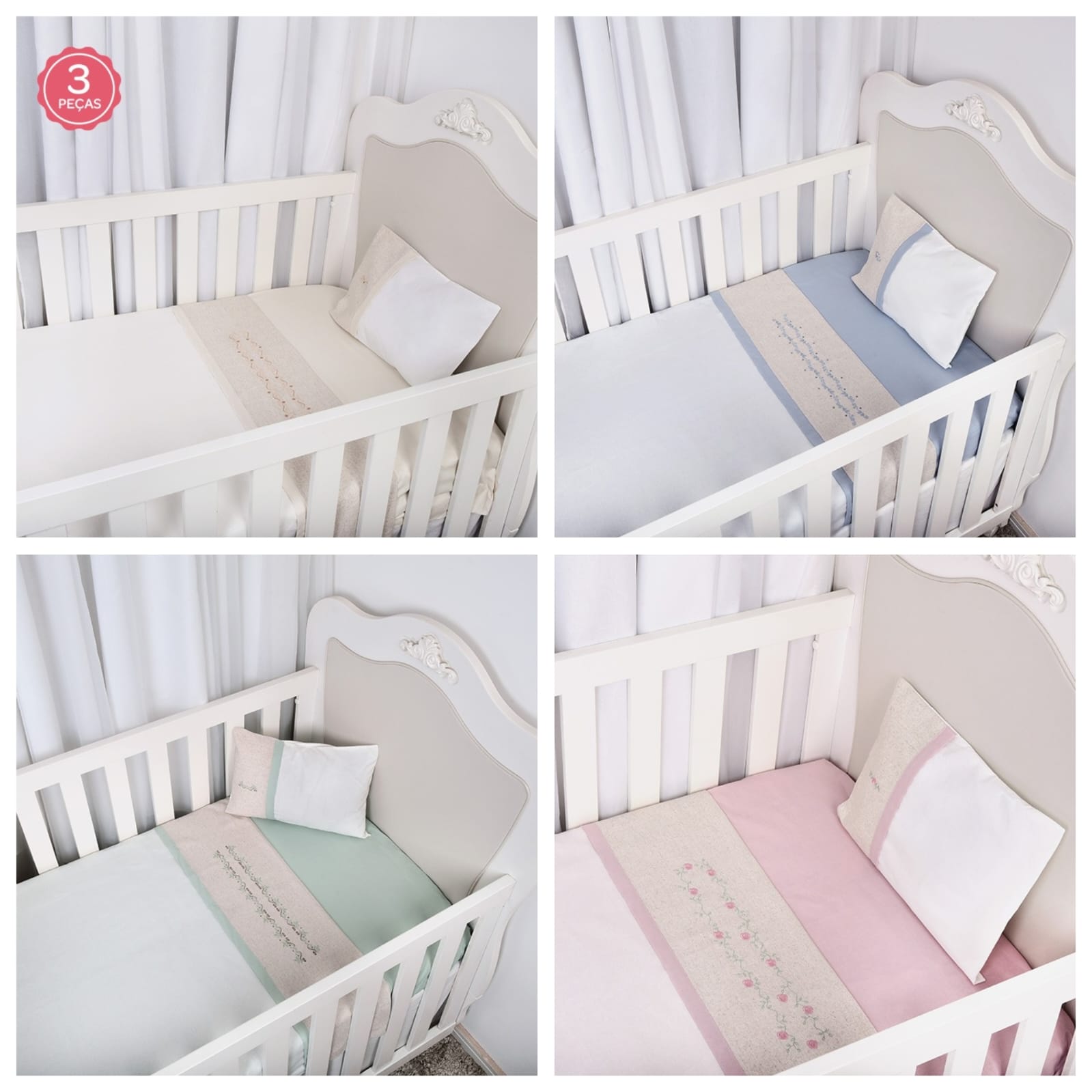 Jogo de Berço Americano Loupiot Nature Bordado 3 Peças