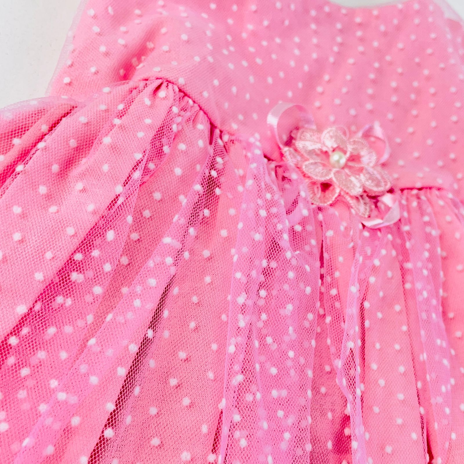 Vestido Infantil de Festa Djiele Poá Rosa com Bolero de Soft