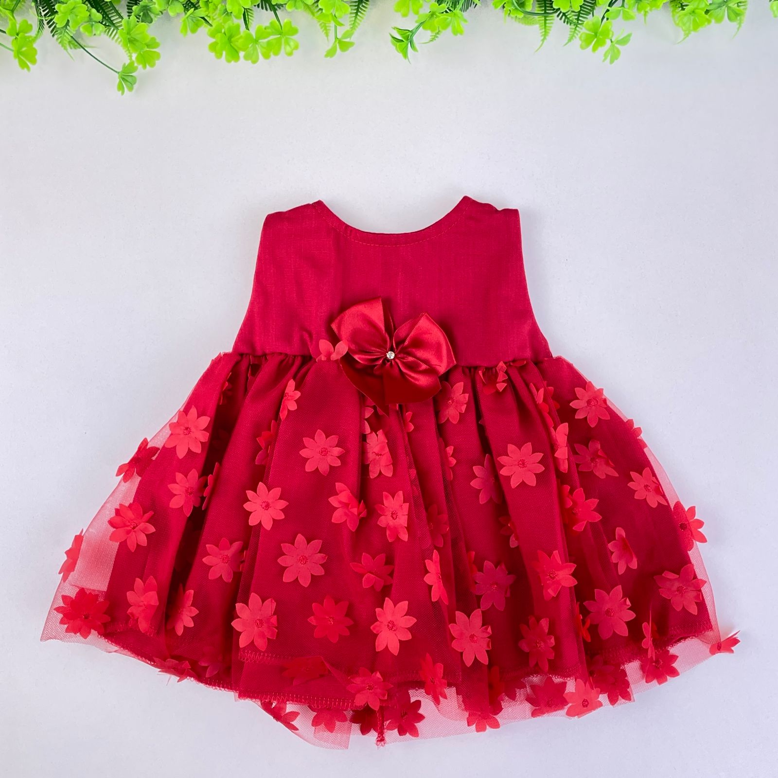 Vestido Infantil de Festa Djiele Flores 3D com Bolero de Plush Vermelho
