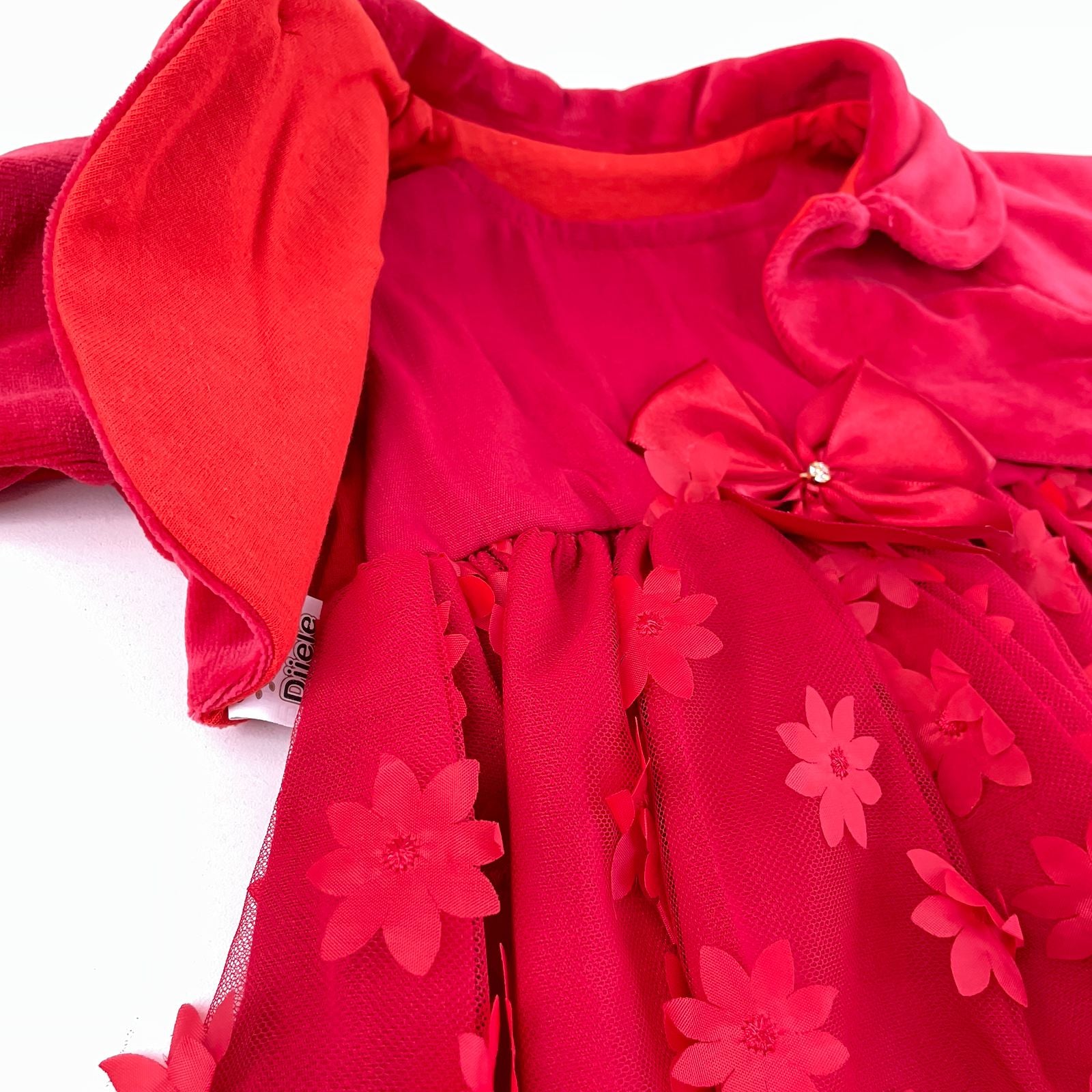 Vestido Infantil de Festa Djiele Flores 3D com Bolero de Plush Vermelho